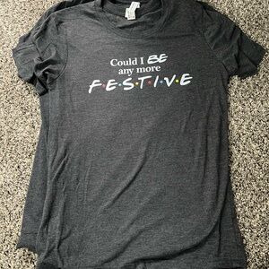 Gray Graphic T-Shirt with Festive Print